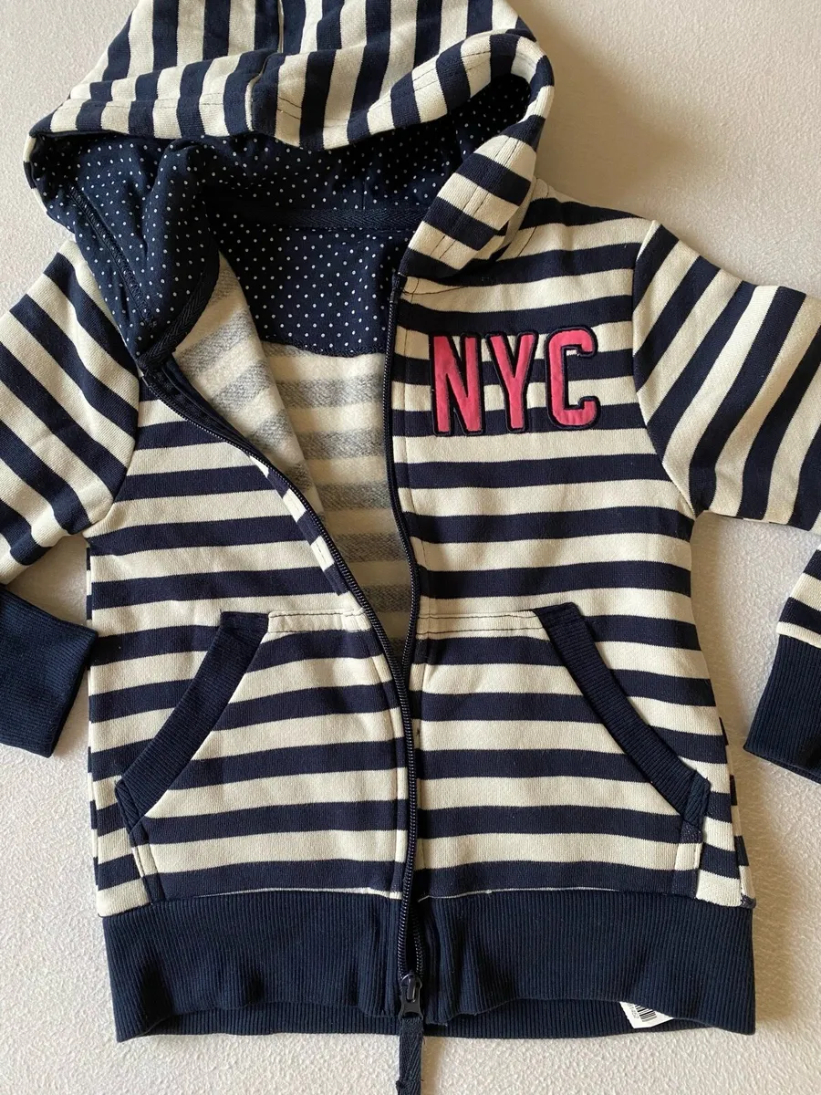 Brand New Girl’s Navy NYC Striped Zip Up Hoodie - Image 3