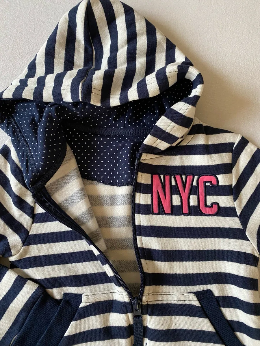 Brand New Girl’s Navy NYC Striped Zip Up Hoodie - Image 4