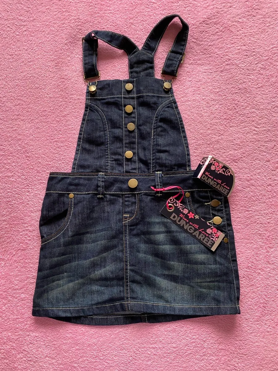 Brand New Girls Denim Jeans Dungaree Dress - Image 1