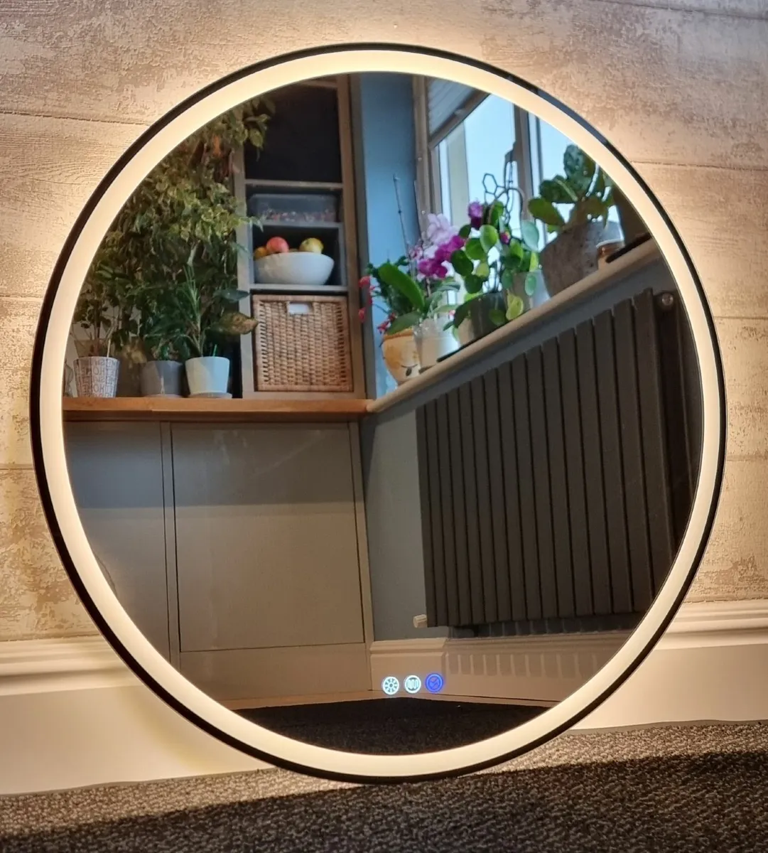 LED Bathroom Mirror Black Frame Bluetooth Antifog - Image 3