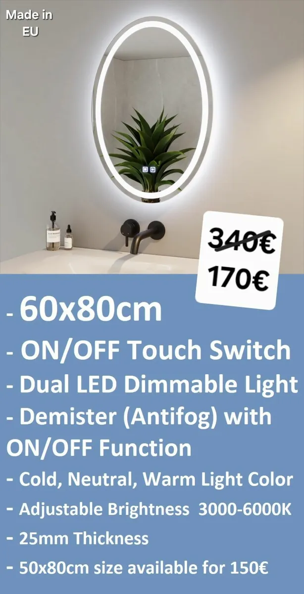 LED Bathroom Mirror Demister Antifog Dual LED - Image 1