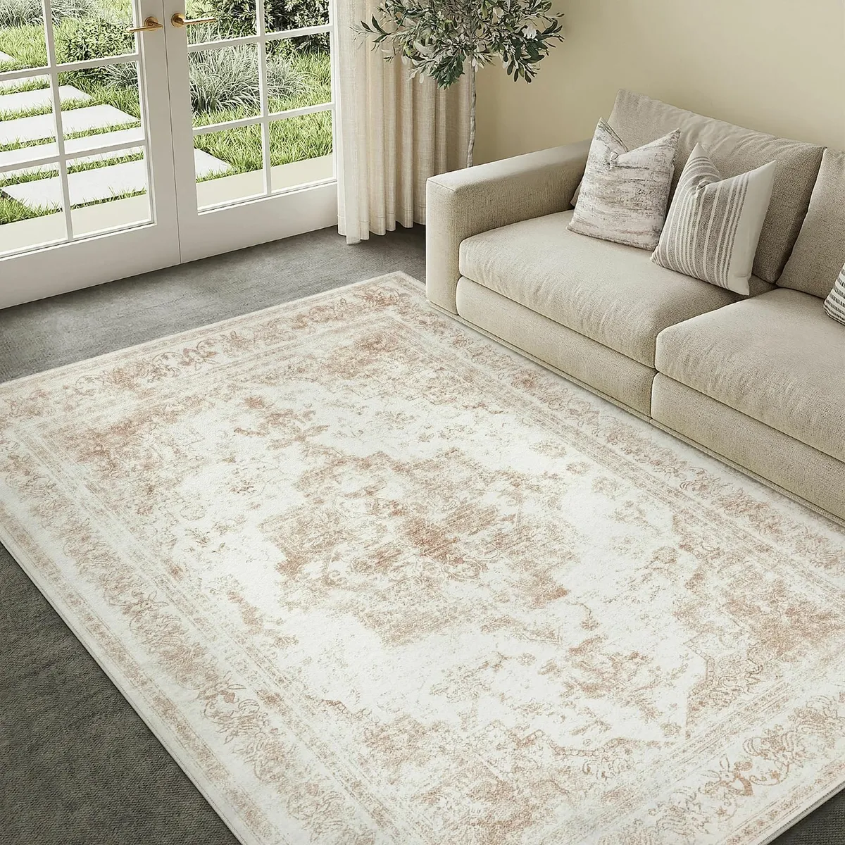 Vintage Cream Rug Living Room Washable 150x210cm - Image 1