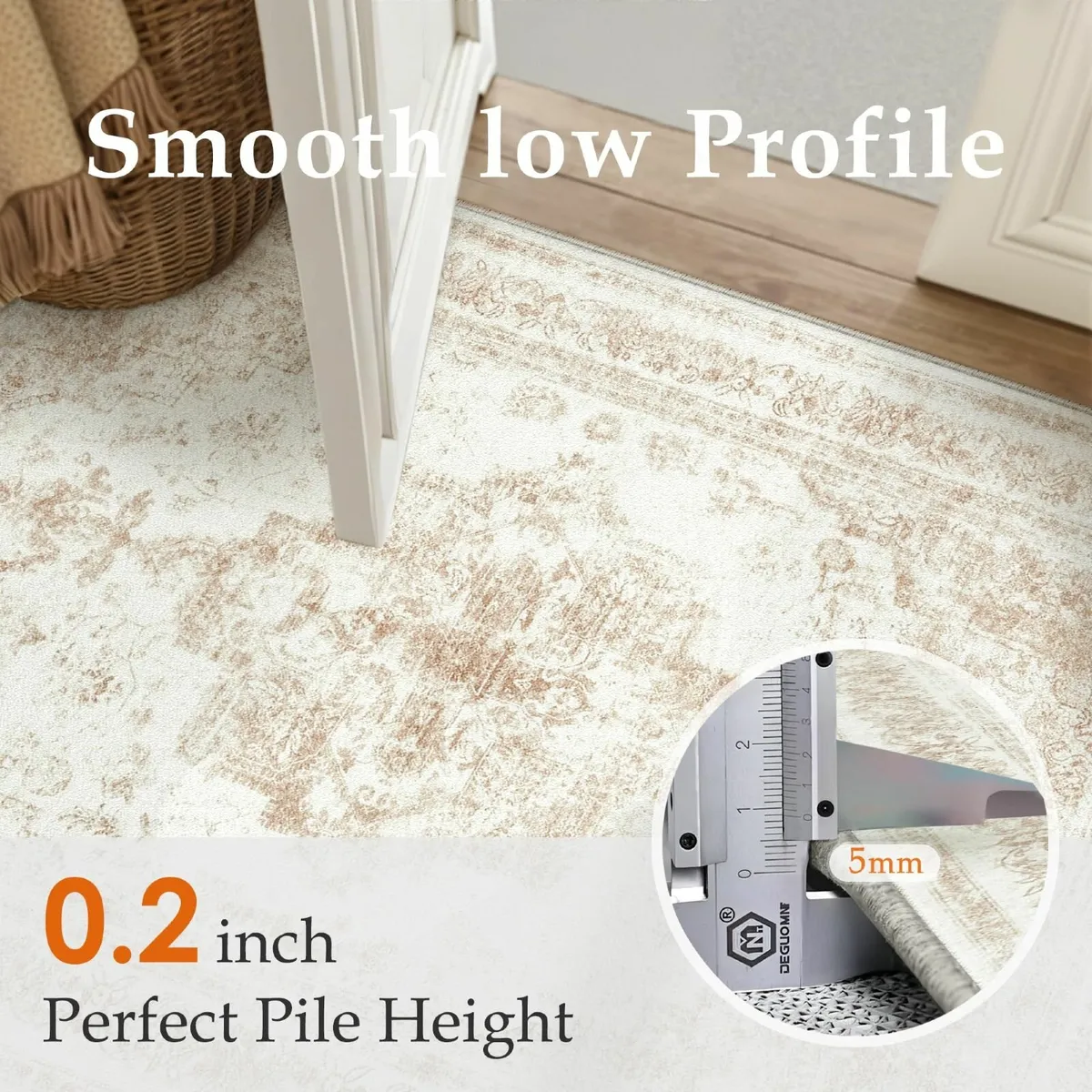 Vintage Cream Rug Living Room Washable 150x210cm - Image 3