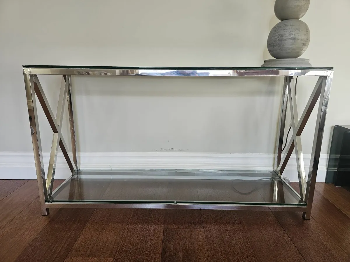 X-Leg Glass and Steel Console Table - Image 2