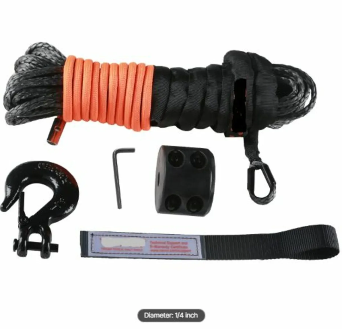 Synthetic Winch Rope, 6.35 mm x 15.24 m 4,536 kg - Image 1