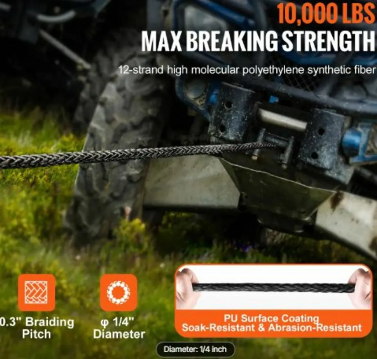 Synthetic Winch Rope, 6.35 mm x 15.24 m 4,536 kg - Image 2