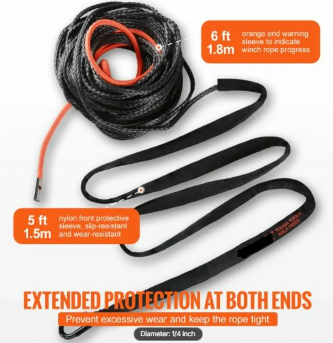 Synthetic Winch Rope, 6.35 mm x 15.24 m 4,536 kg - Image 3