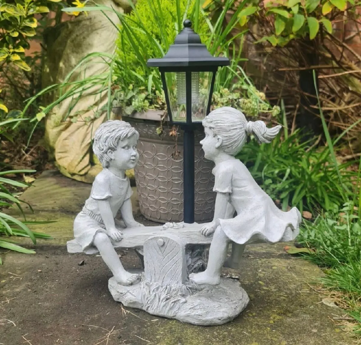 Solar Light Boy & Girl Seesaw Stone Effect Garden - Image 2