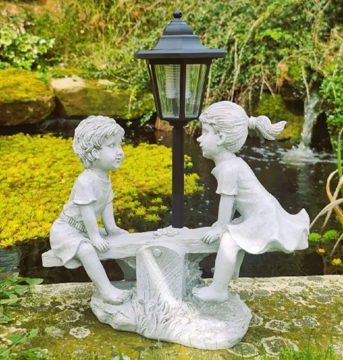 Solar Light Boy & Girl Seesaw Stone Effect Garden - Image 3