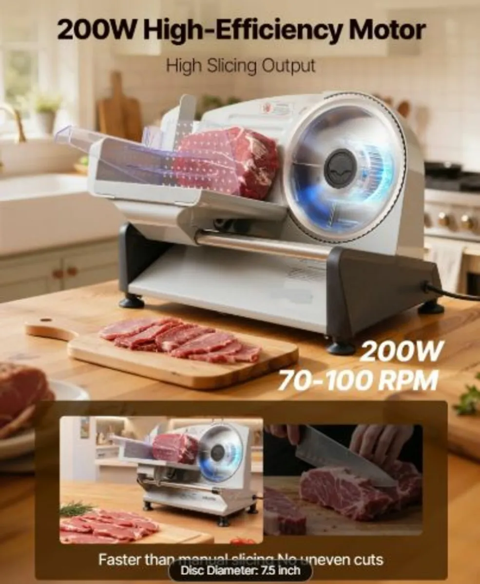 Meat Slicer, 200W Electric Deli Slicer Machine - Image 2