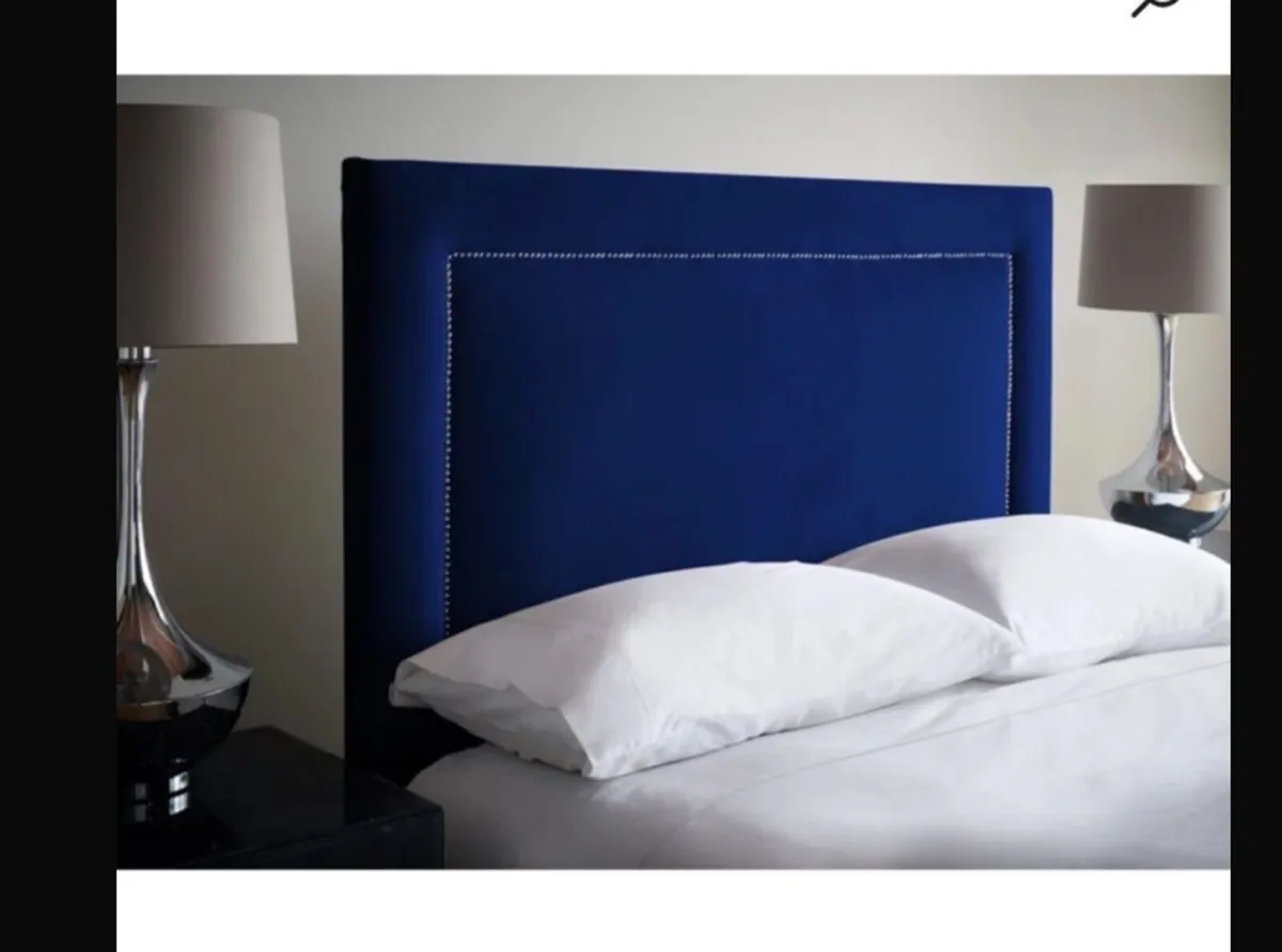 Double bed base (grey) and headboard (royal blue) - Image 1