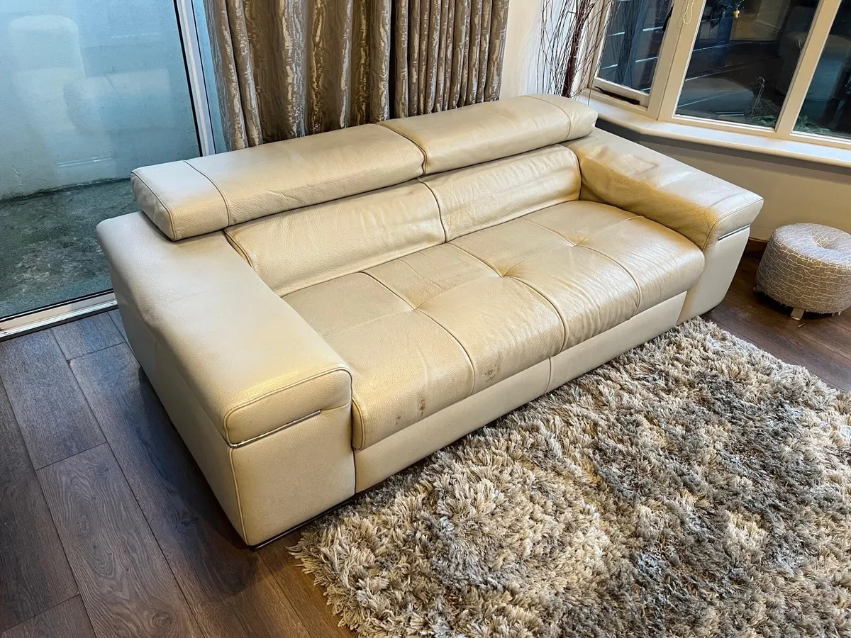 Natuzzi Cream Leather Sofa - Image 1