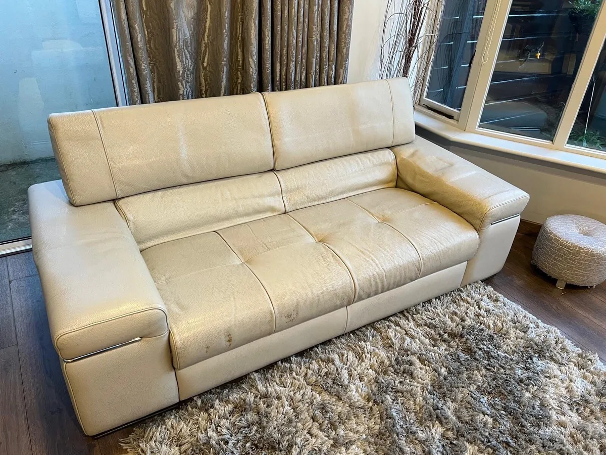 Natuzzi Cream Leather Sofa - Image 2