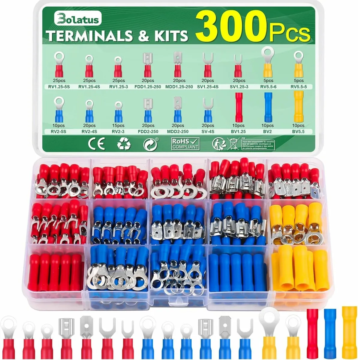 300Pcs Electrical Crimp Connectors 0.5-6.0mm² Insu