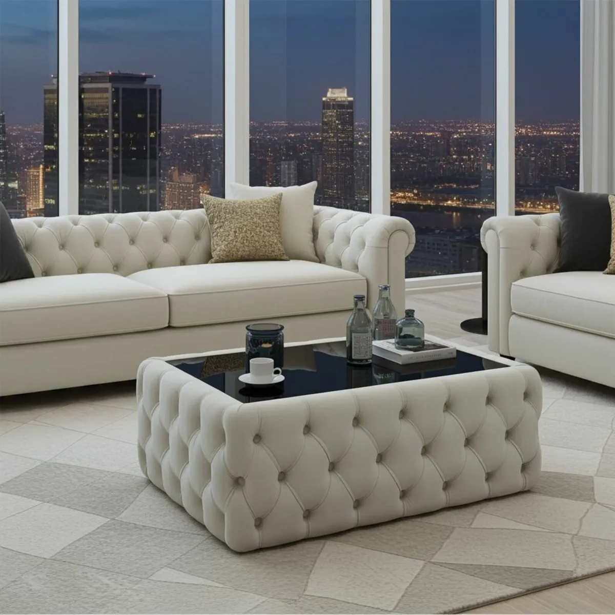 Velvet coffee table 83x63 with glass - Image 1