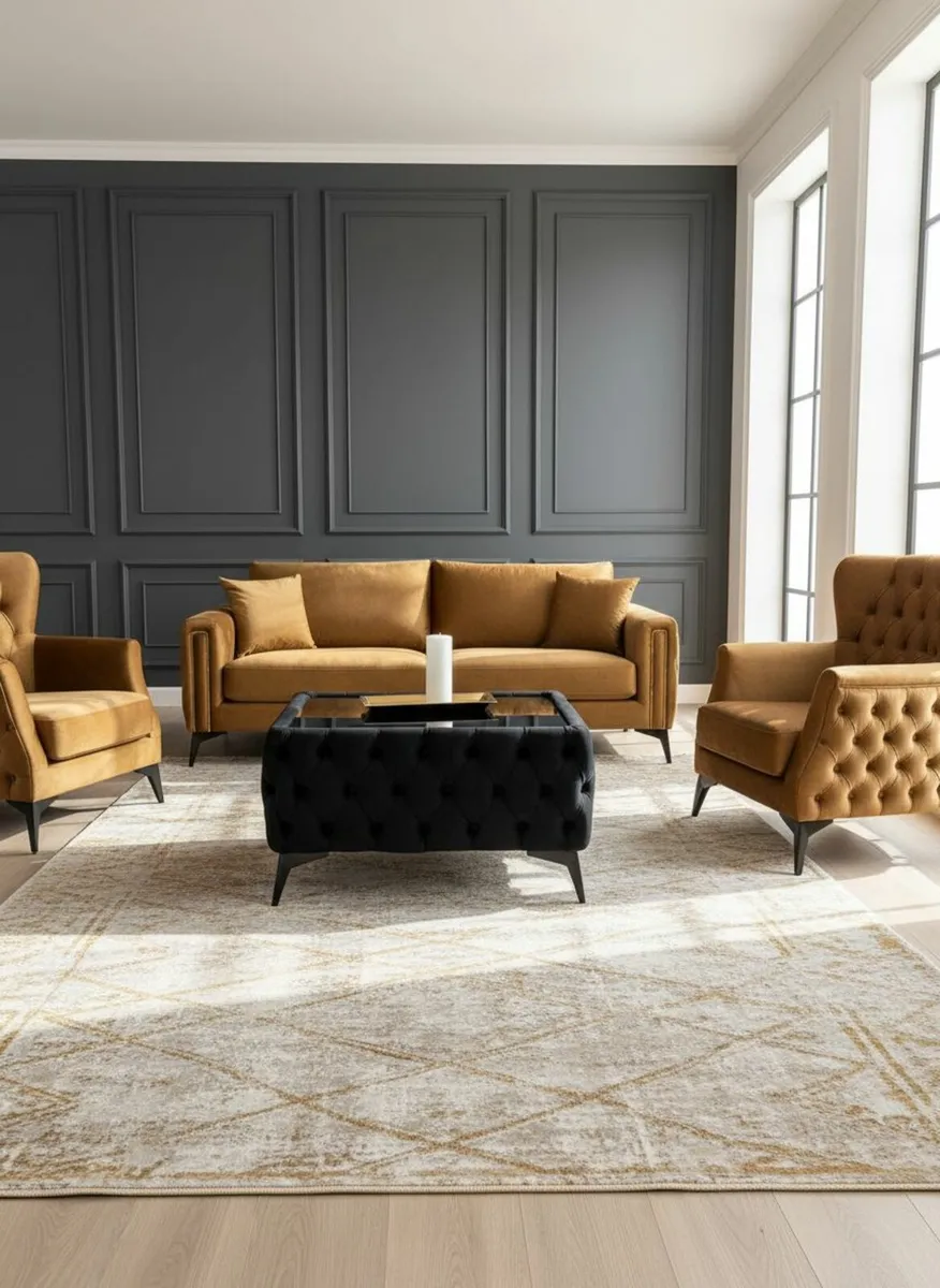 Velvet coffee table 83x63 with glass - Image 4