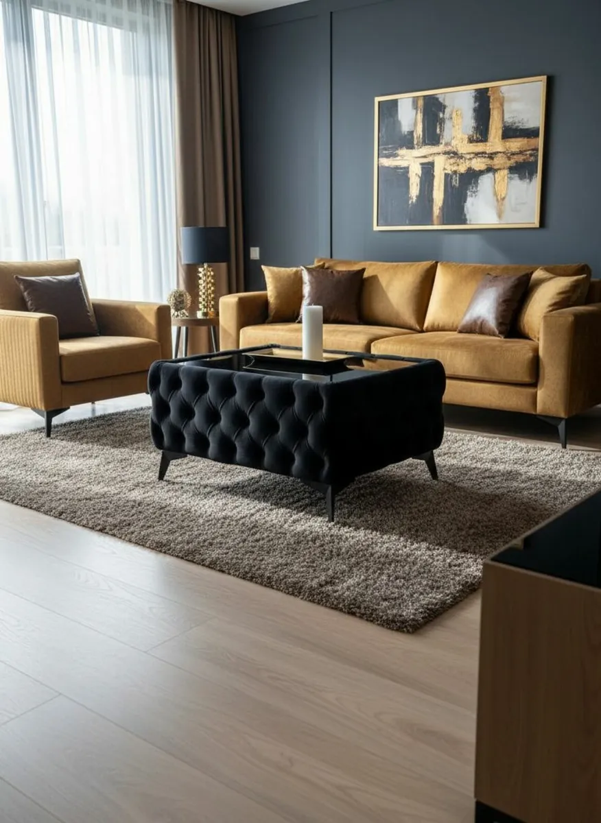 Velvet coffee table 83x63 with glass - Image 3