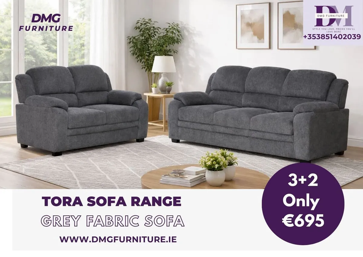 New 3+2 Grey Tora Fabric Sofa On Sale - Image 1