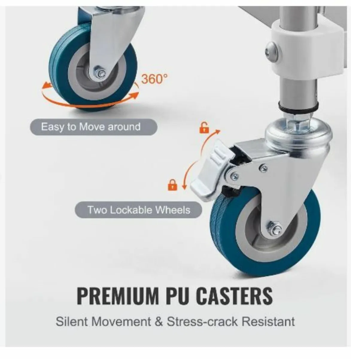 Lab Rolling Cart, 3-Shelf Stainless Steel Rolling - Image 3