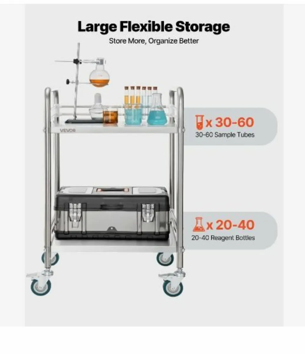Stainless Steel Cart, 2-Tier Rolling - Image 4