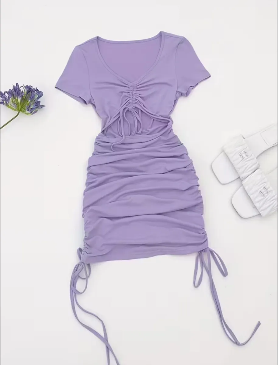 Ruched Lavender Bodycon Dress – SHEIN – Size M / E - Image 2