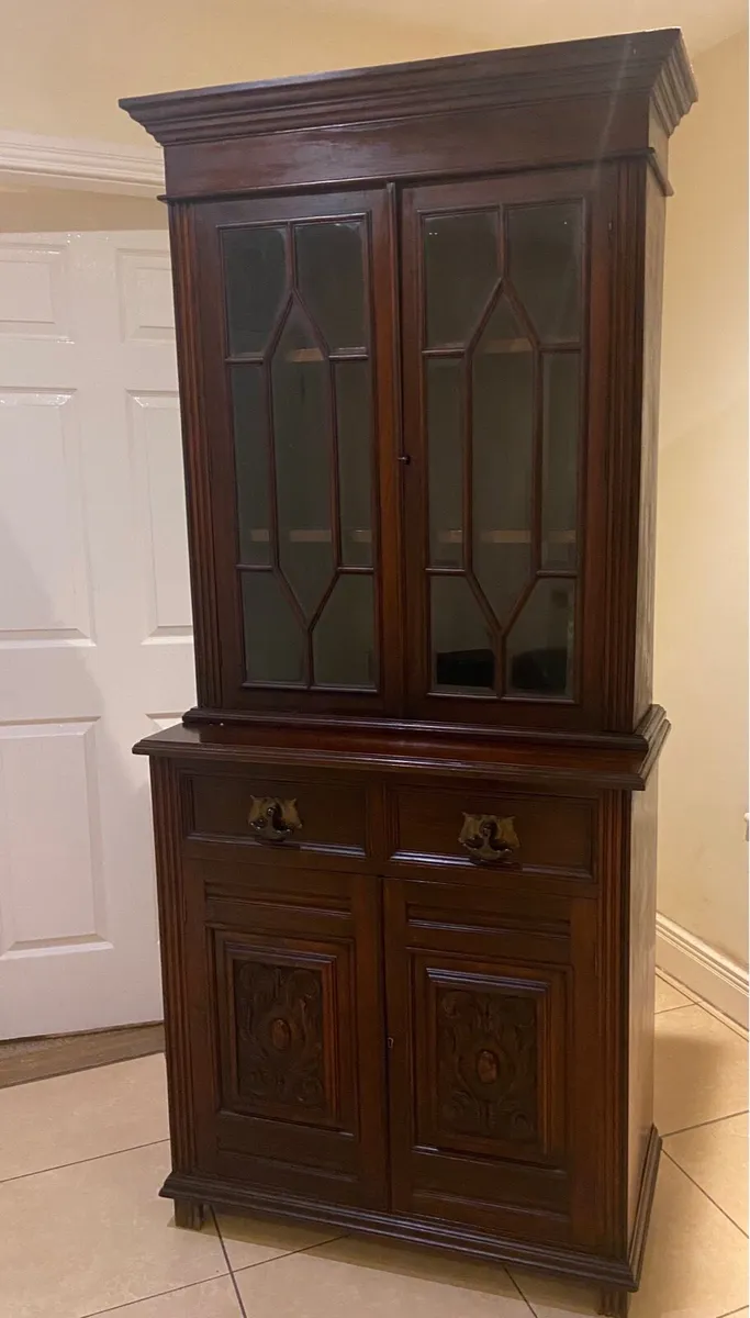 Edwardian narrow library bookcase cabinet - Image 1
