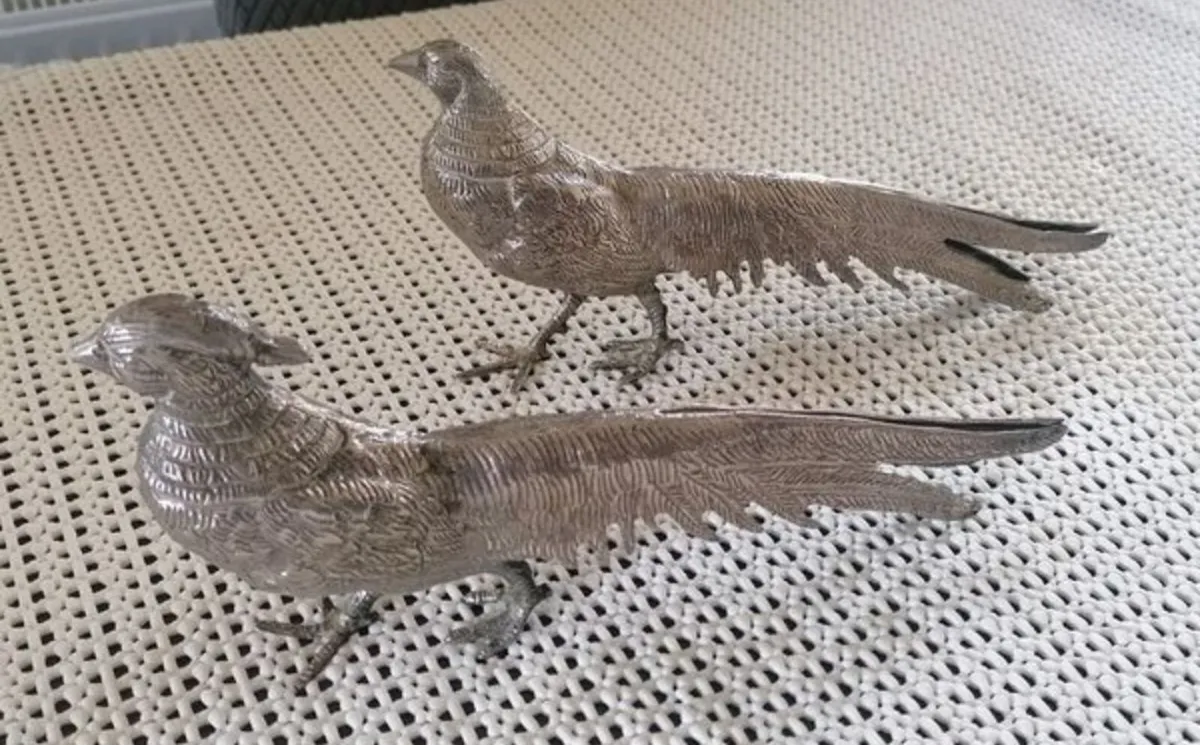 Antique French Silver Plated Pheasants - Image 1