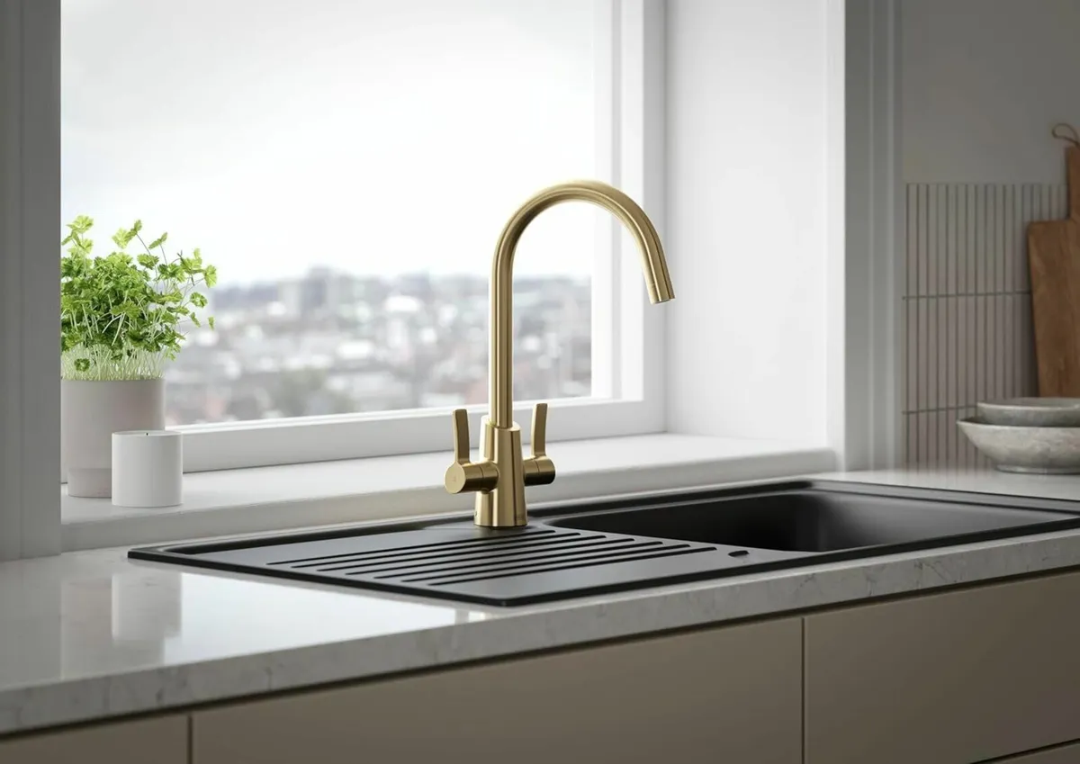 Acorn Easyfit Kitchen Sink Mixer Brushed Brass Tap - Image 2