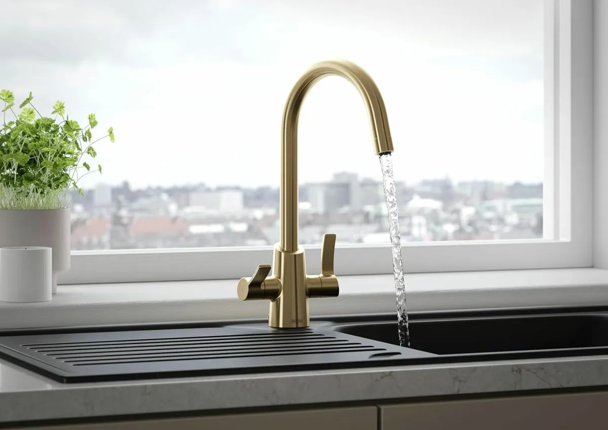 Acorn Easyfit Kitchen Sink Mixer Brushed Brass Tap - Image 4