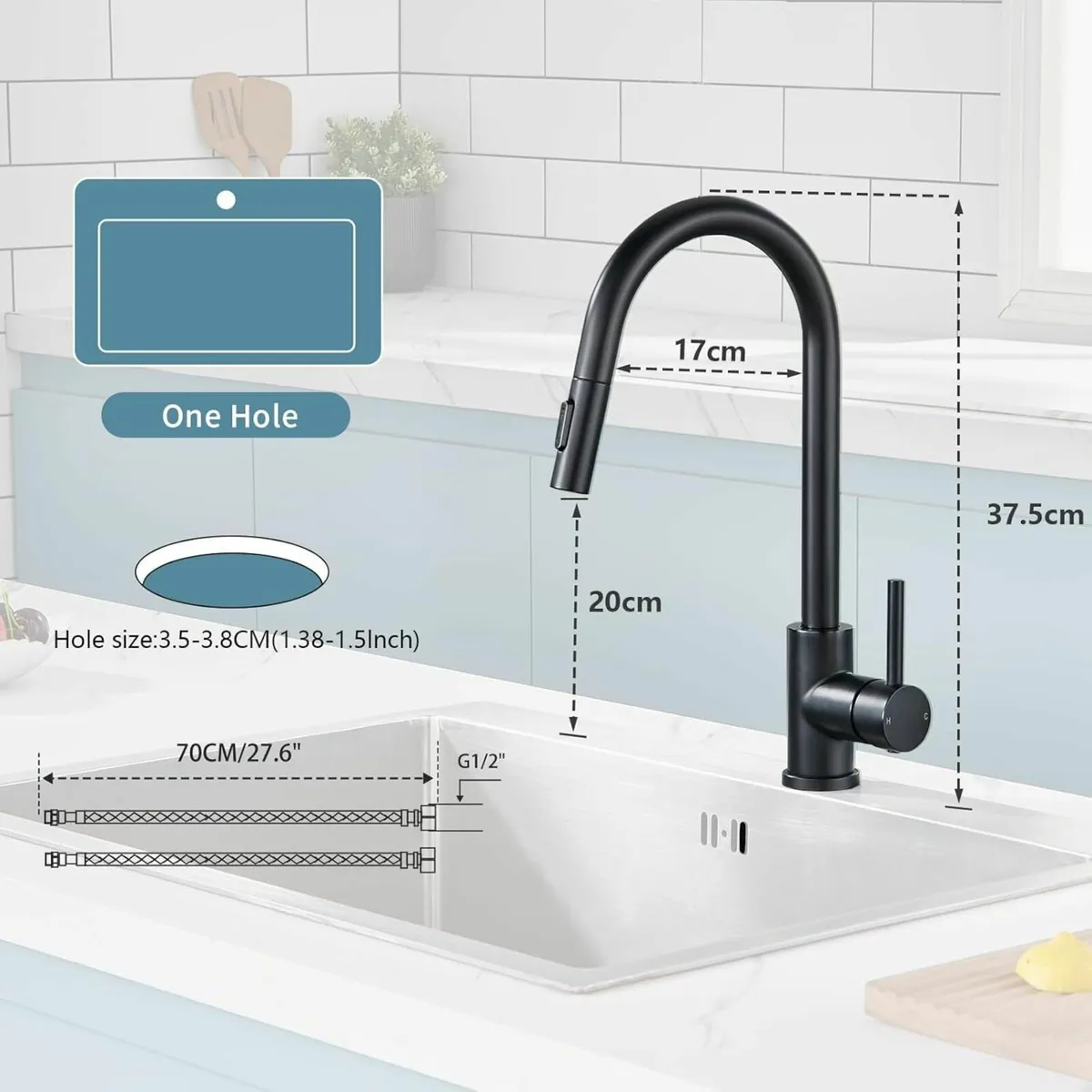 Kitchen Tap with Pull Out Spray Sink Taps 1 Hole - Image 3