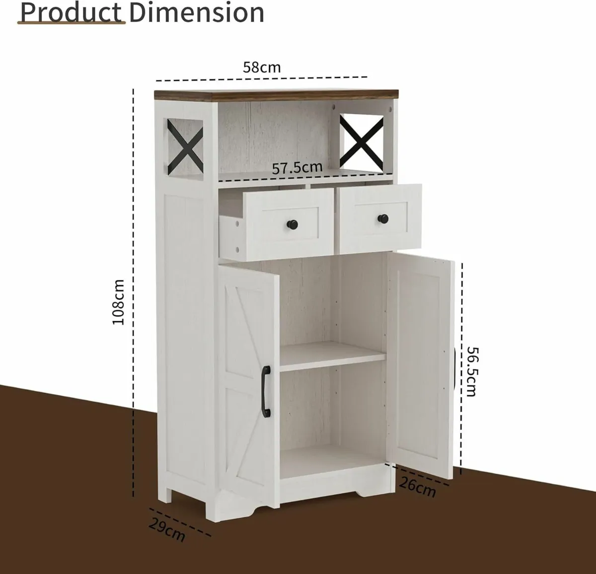 Sideboard Cabinet Kitchen Storage with 2 Drawers - Image 2