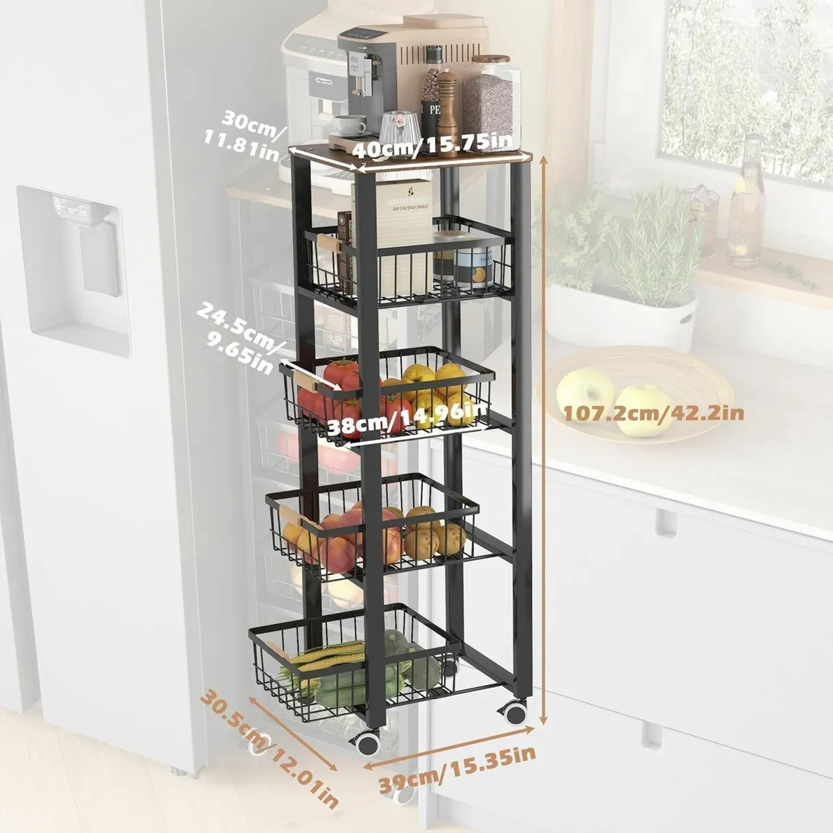 5-Tier Kitchen Storage Trolley Pull-Out Fruit - Image 2