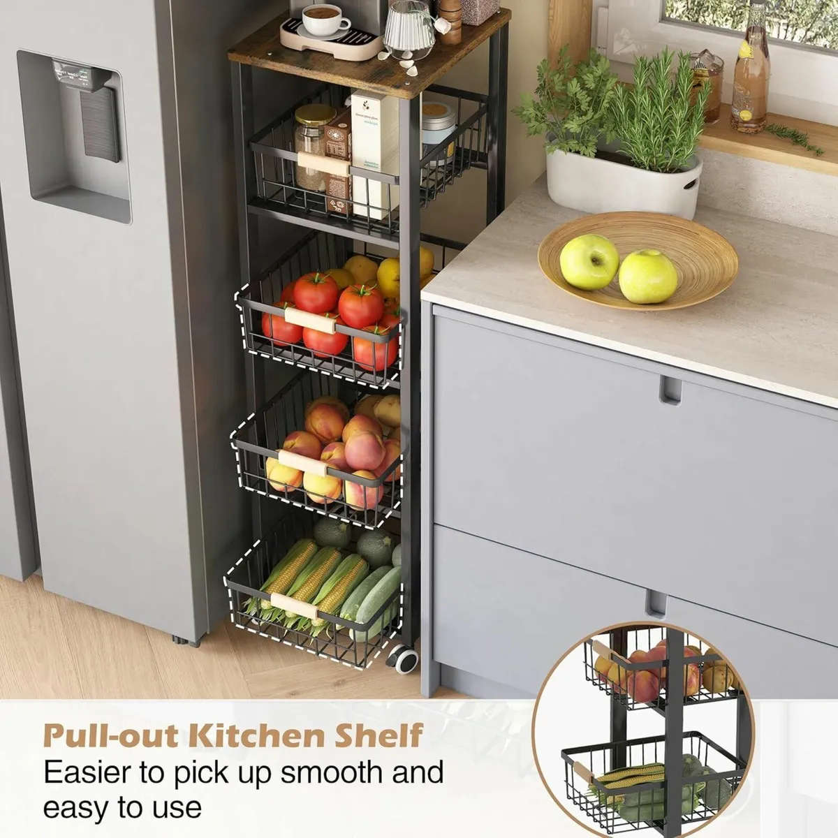 5-Tier Kitchen Storage Trolley Pull-Out Fruit - Image 4