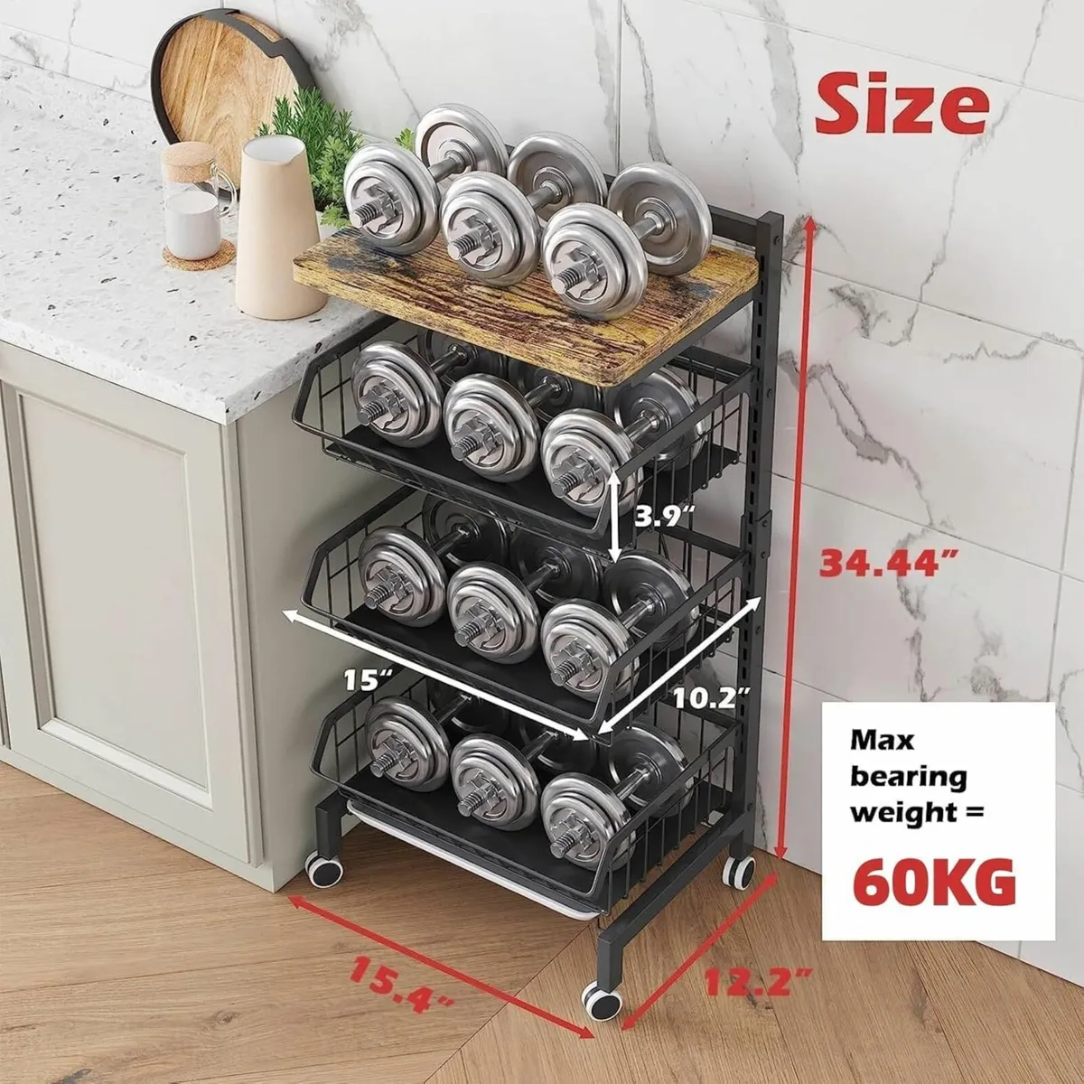 Vegetable Storage Rack Kitchen Trolley on Wheels - Image 2