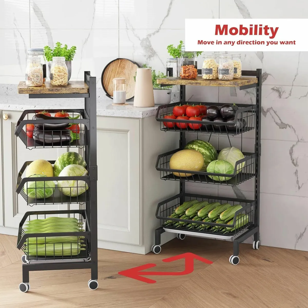 Vegetable Storage Rack Kitchen Trolley on Wheels - Image 3