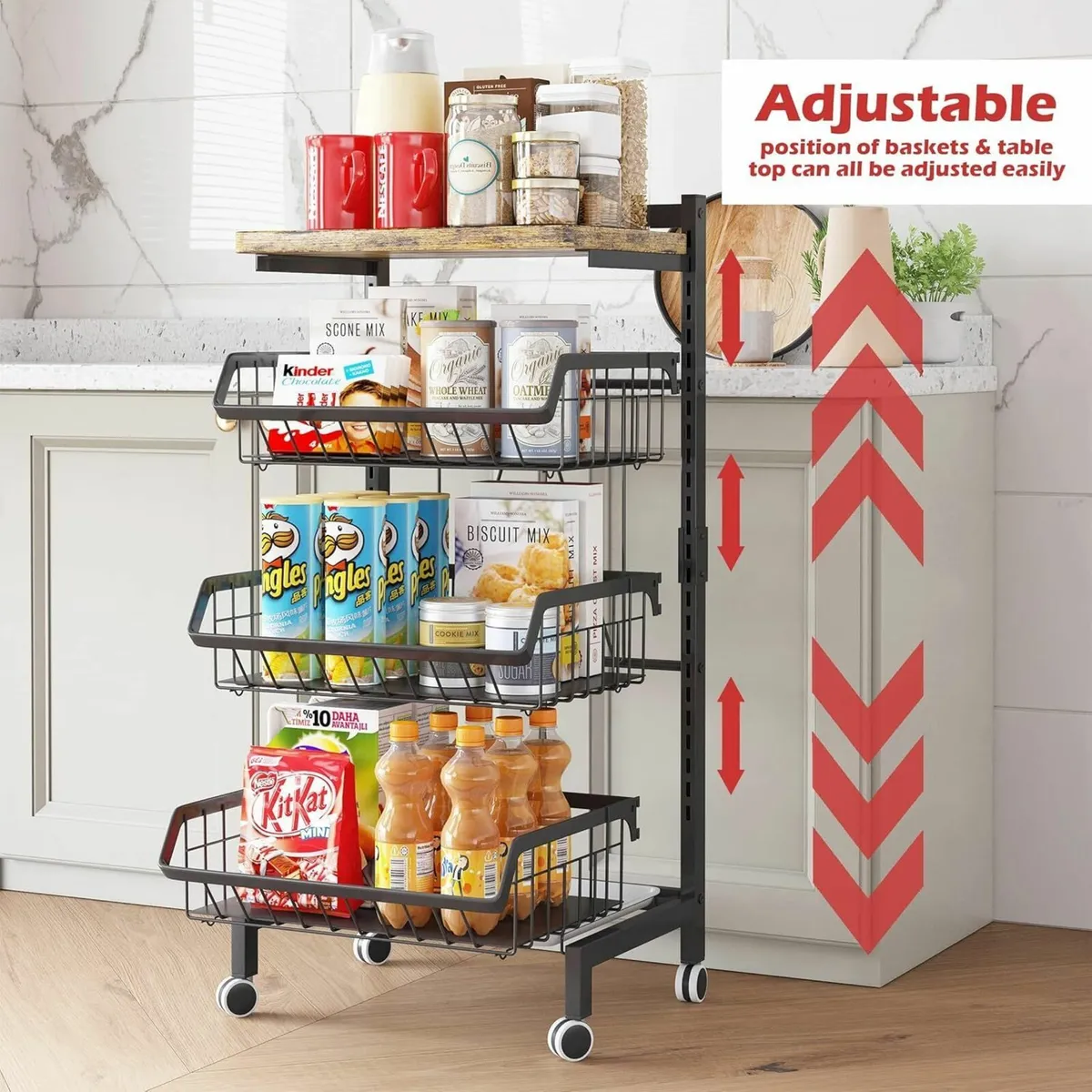 Vegetable Storage Rack Kitchen Trolley on Wheels - Image 4