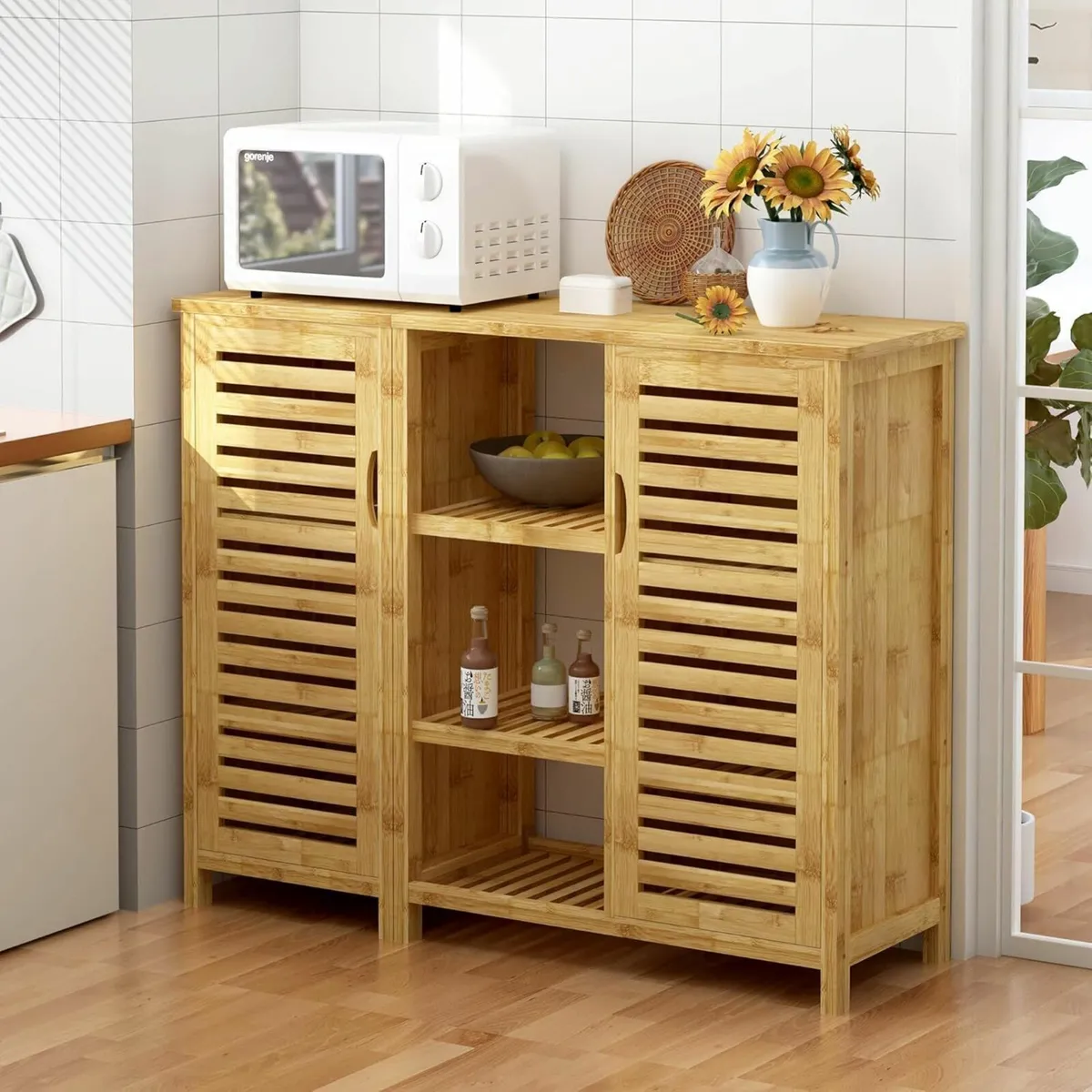 2-in-1 Modular Bamboo Bathroom Storage Cabinet - Image 2
