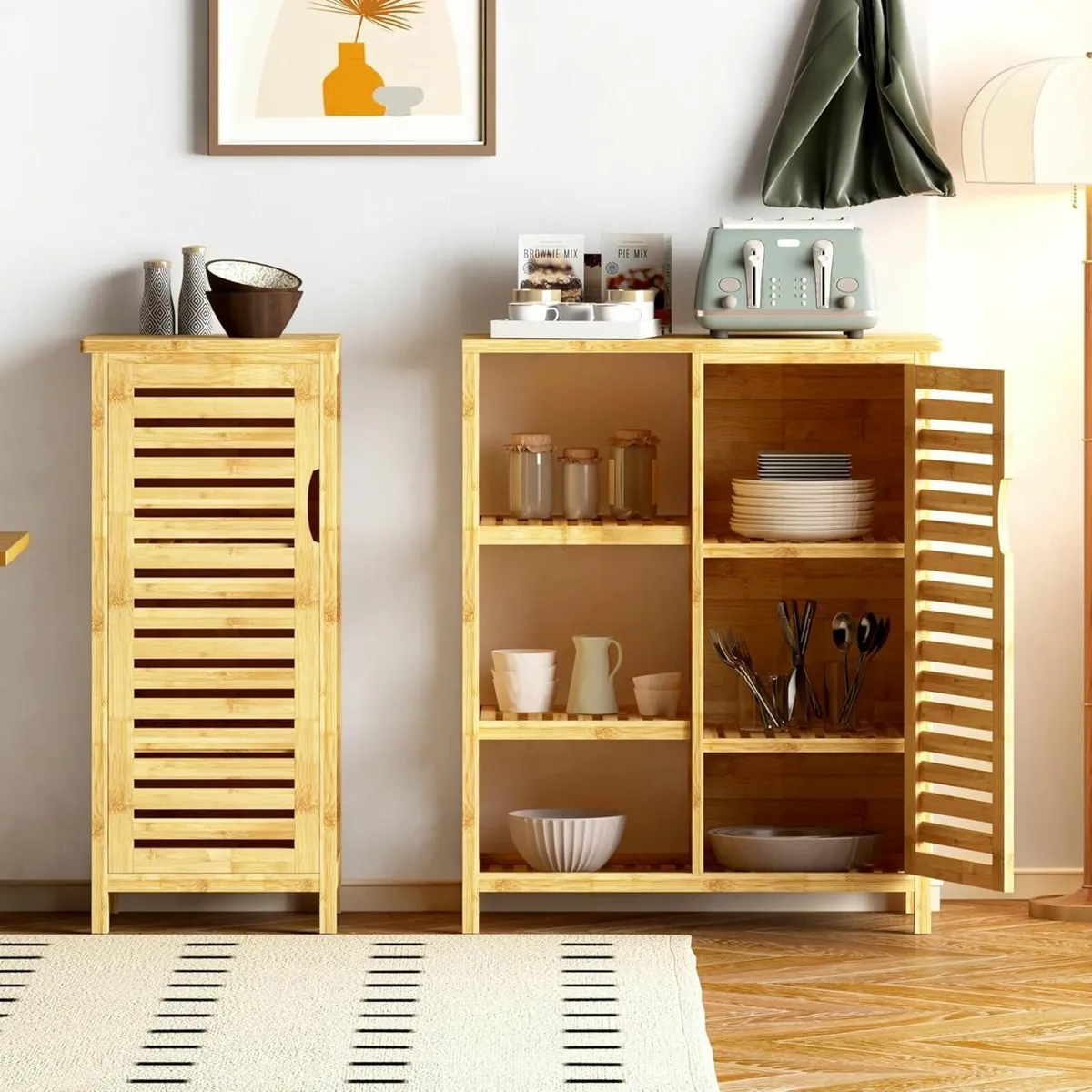 2-in-1 Modular Bamboo Bathroom Storage Cabinet - Image 4