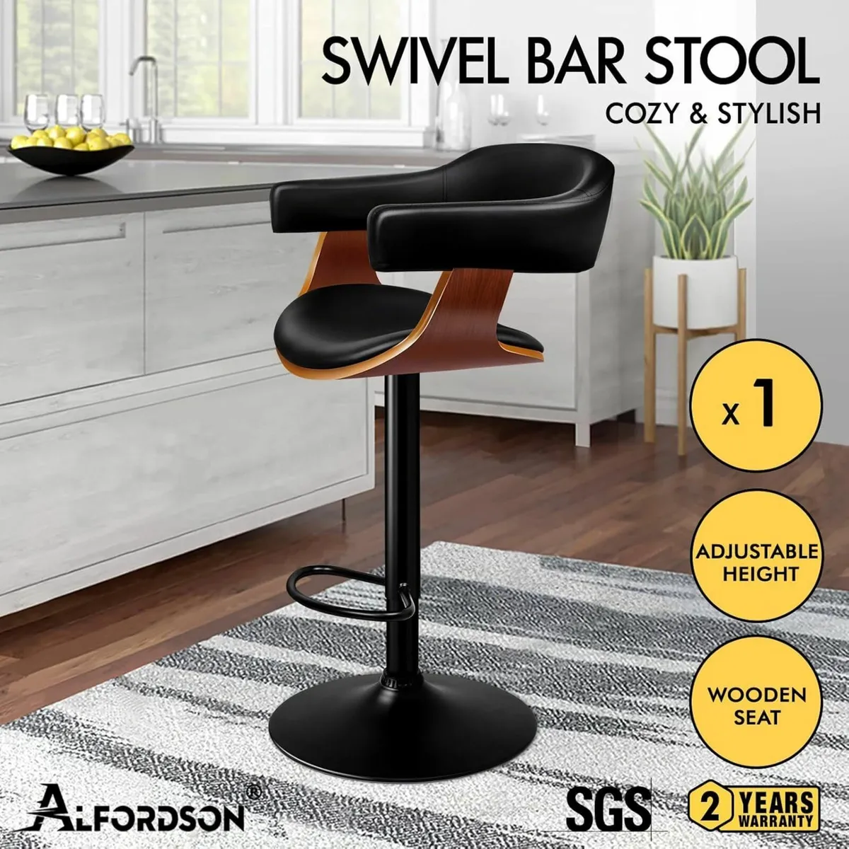 Bar Stool Adjustable Barstools PU Leather - Image 3