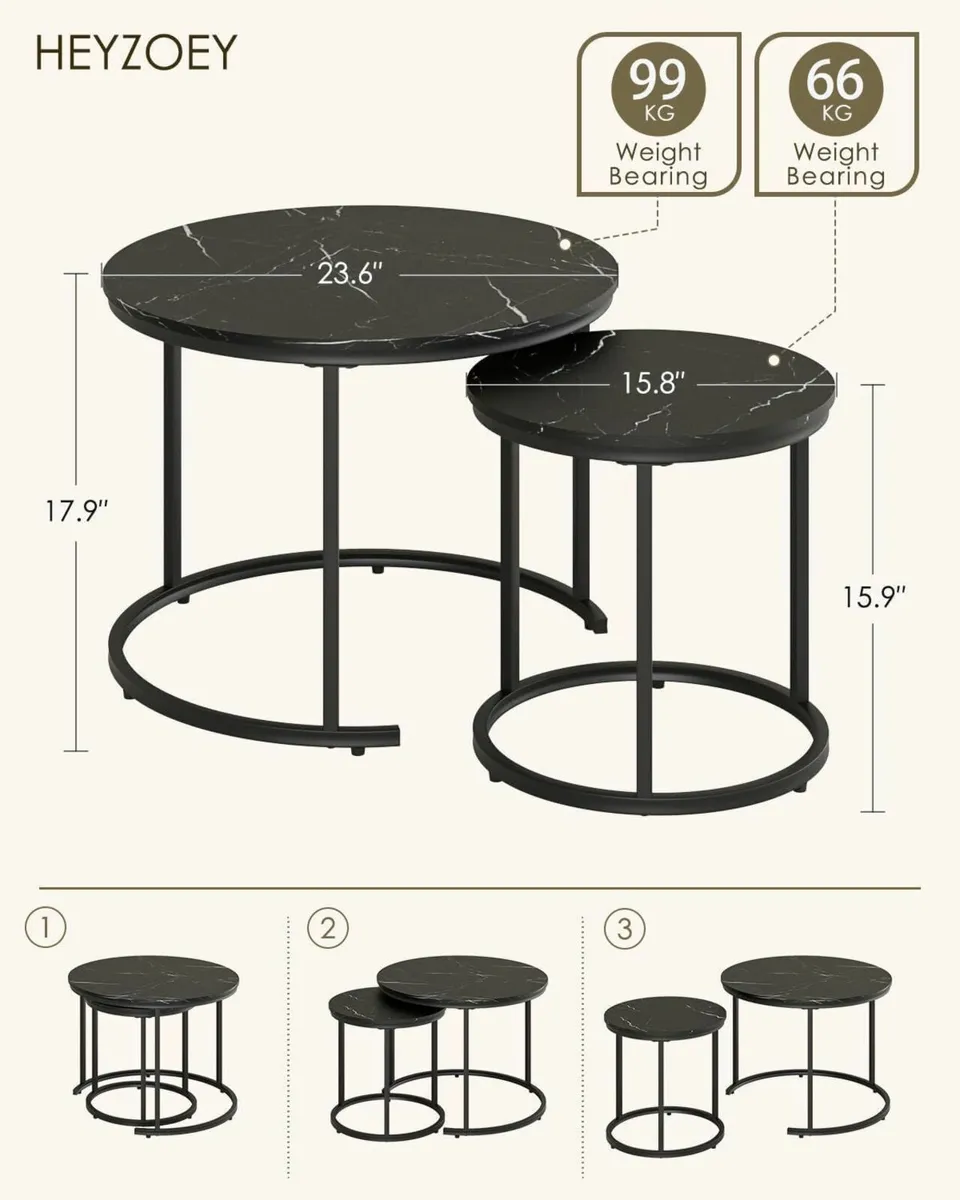 Round Coffee Tables Removable Set of 2 End Table - Image 2