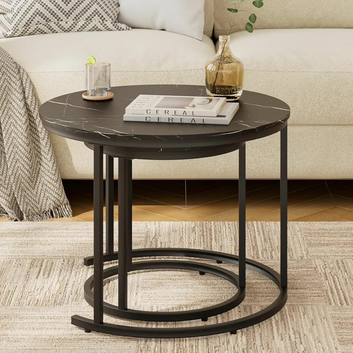Round Coffee Tables Removable Set of 2 End Table - Image 3