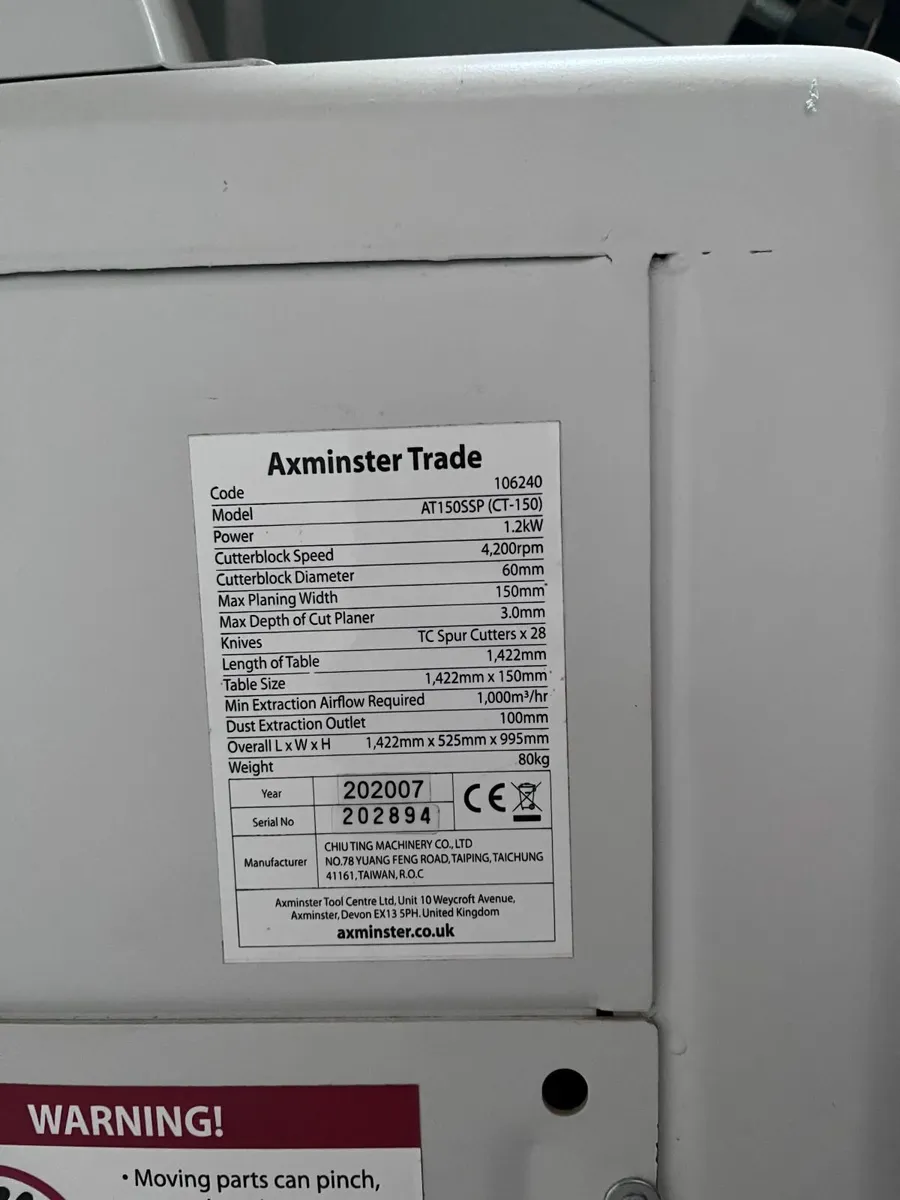 Axminster Joiner / Surface Planer AT150SSP - Image 4
