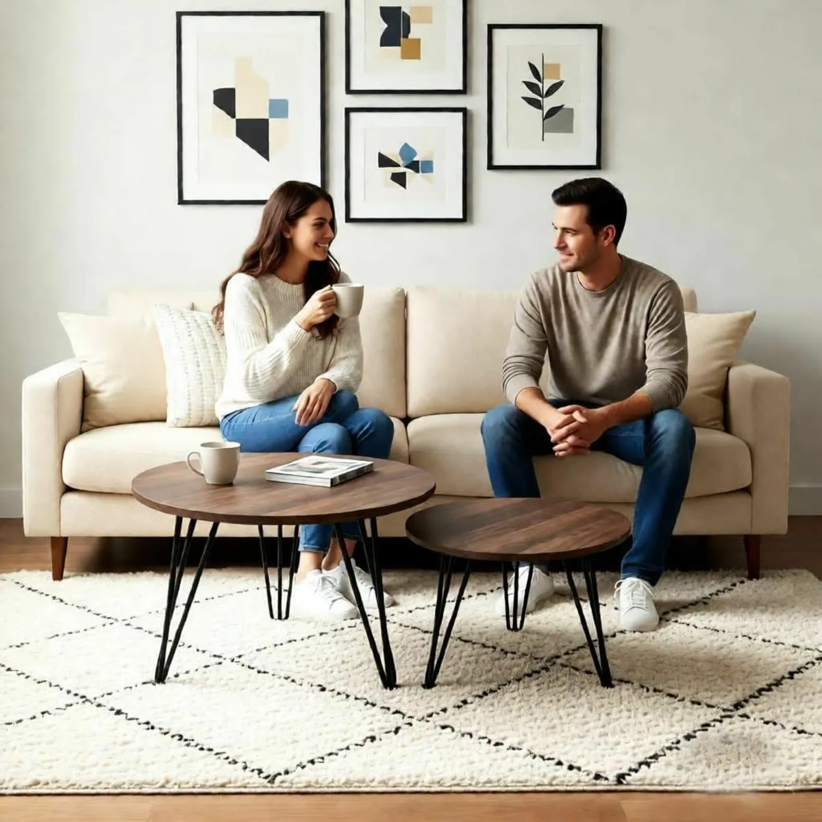 Round Coffee Table Set of 2 Side Tables for - Image 3