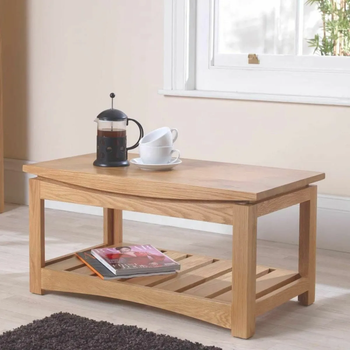 Crescent Coffee Table With Storage Shelf for - Image 2