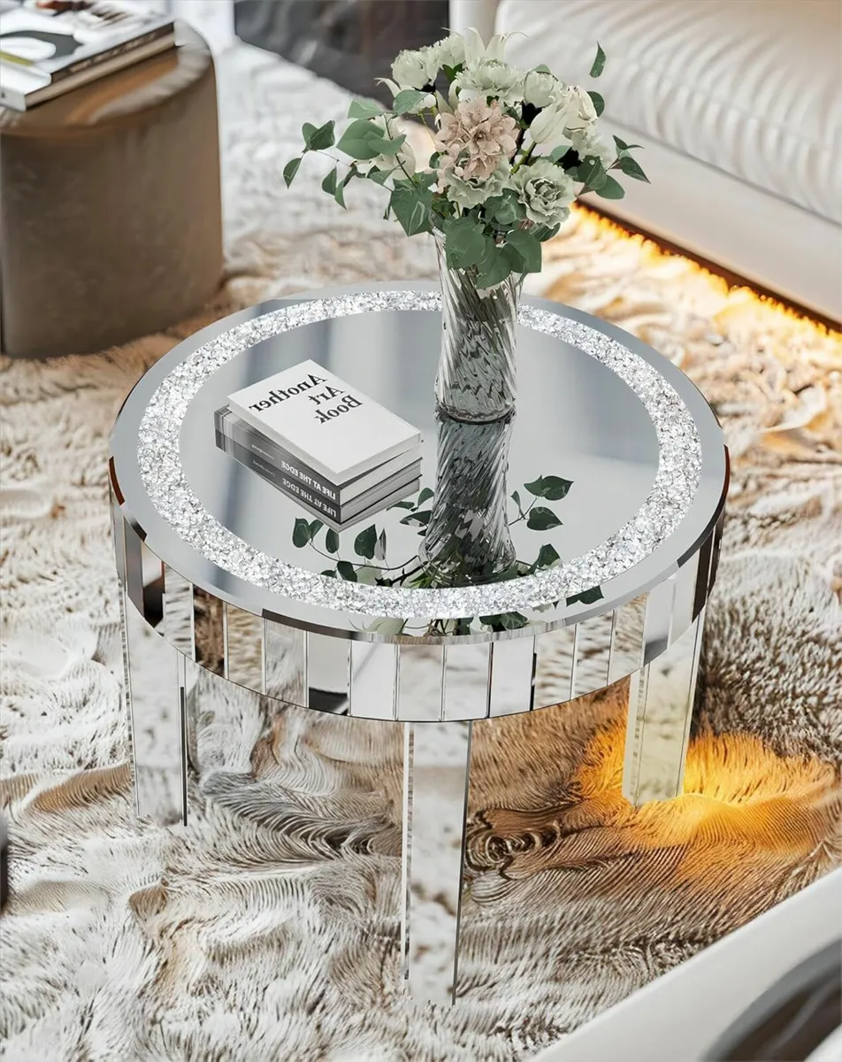 Mirrored Coffee Table Round Glass : 60 x 50cm - Image 1