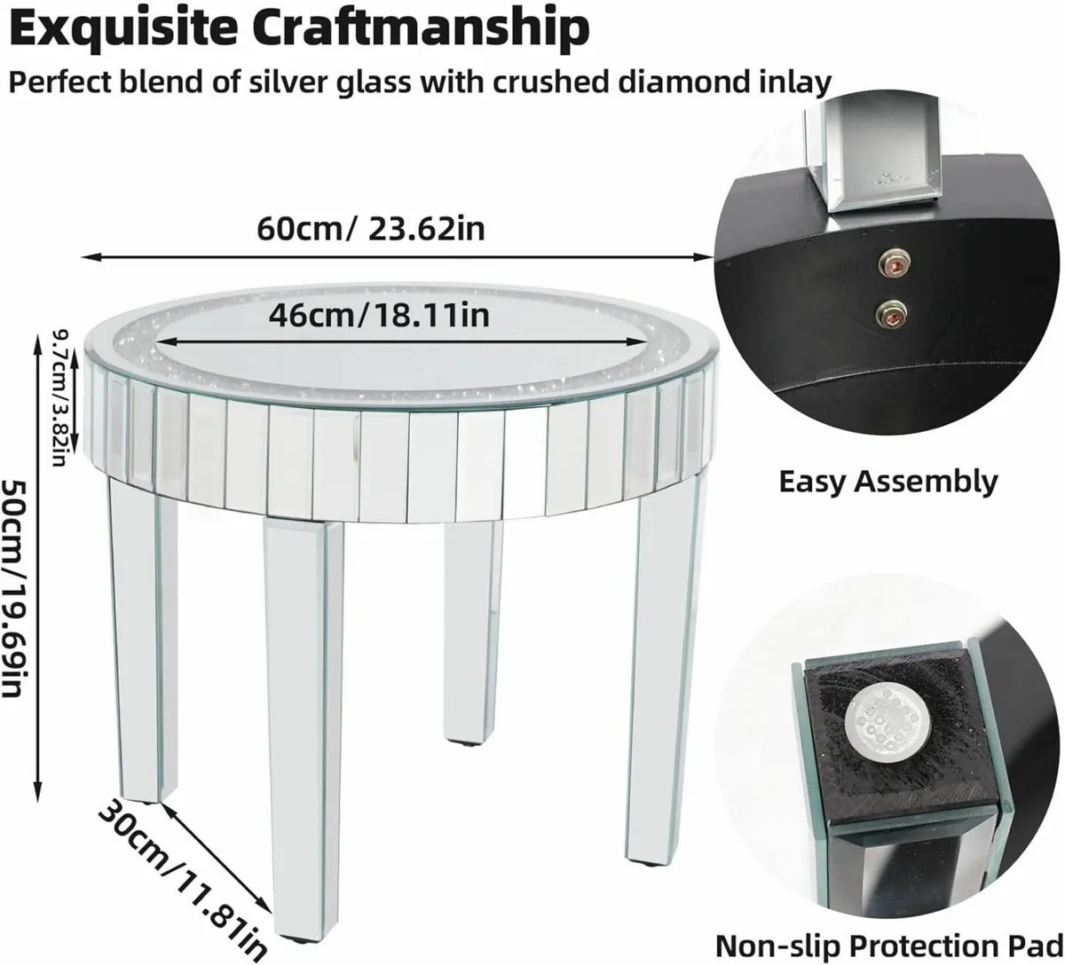 Mirrored Coffee Table Round Glass : 60 x 50cm - Image 2