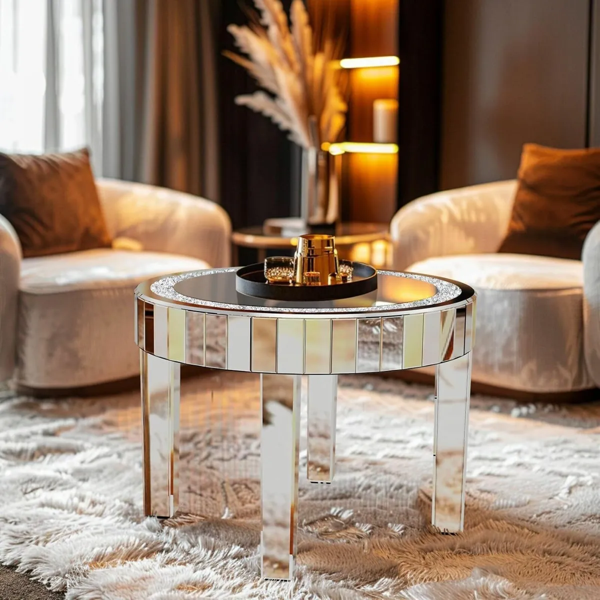 Mirrored Coffee Table Round Glass : 60 x 50cm - Image 3