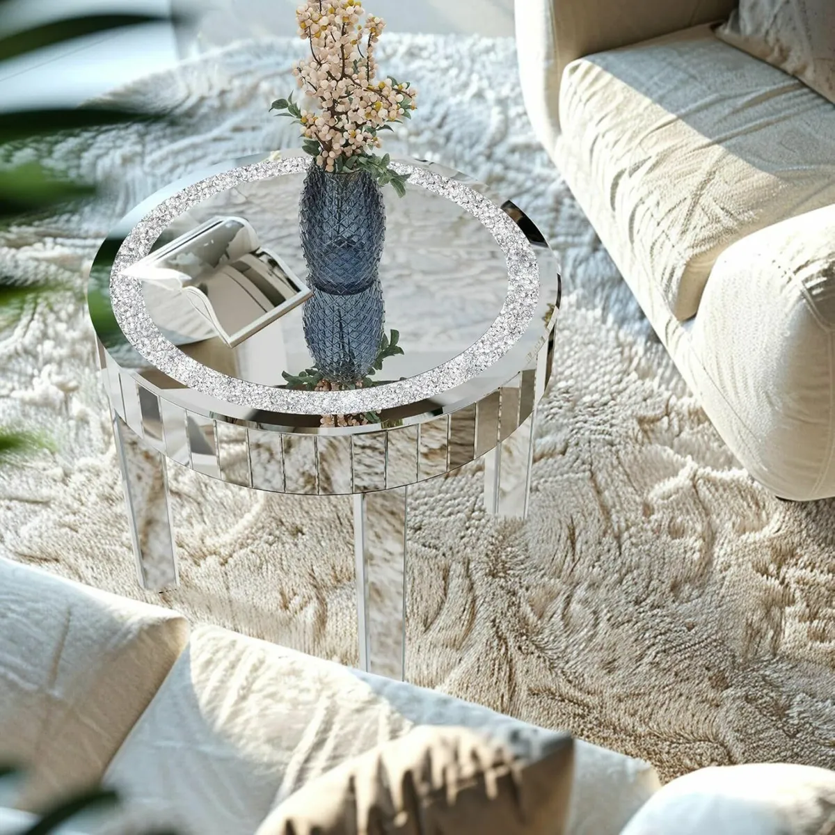 Mirrored Coffee Table Round Glass : 60 x 50cm - Image 4