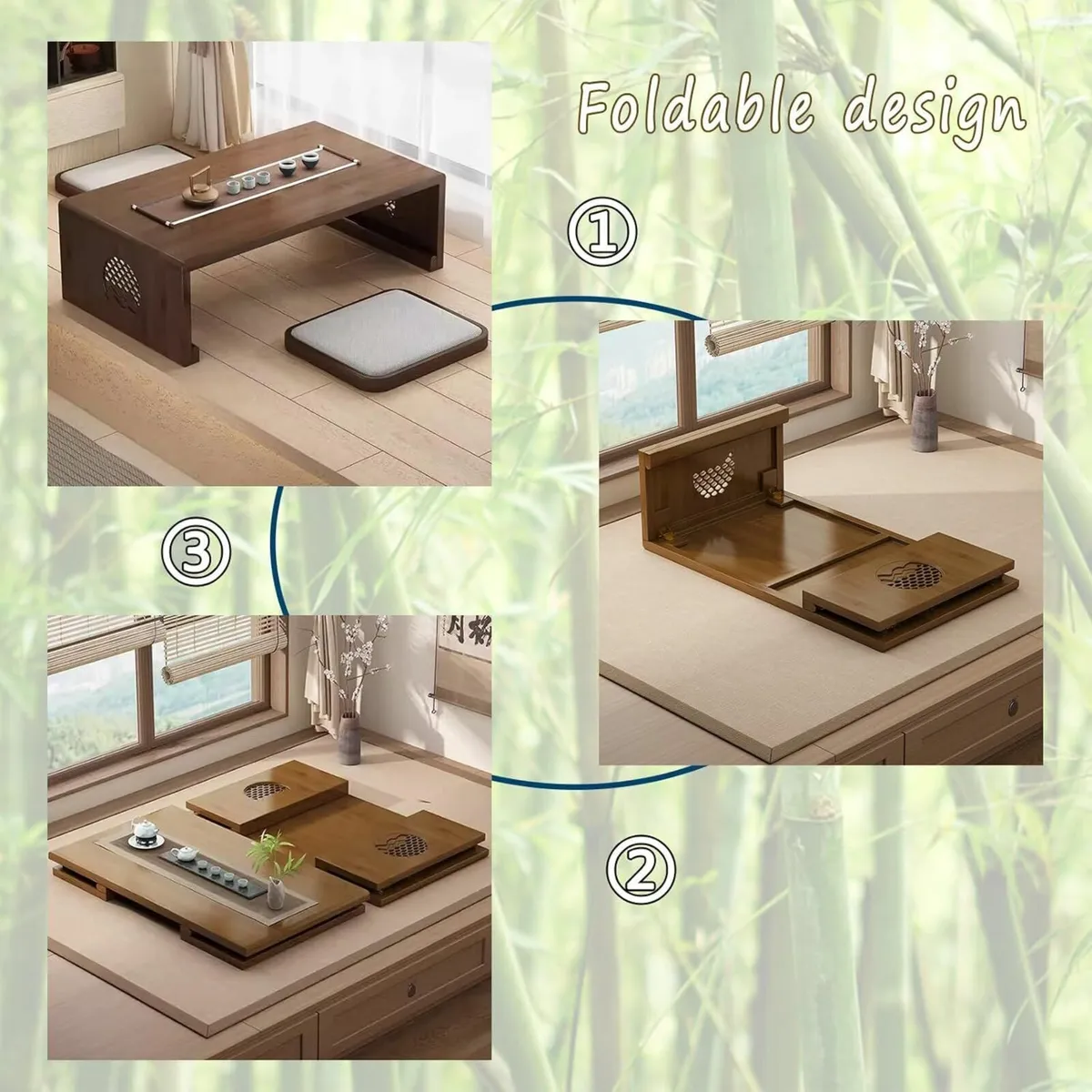 Bamboo Chinese Tea Floor Table Japanese Foldable - Image 3