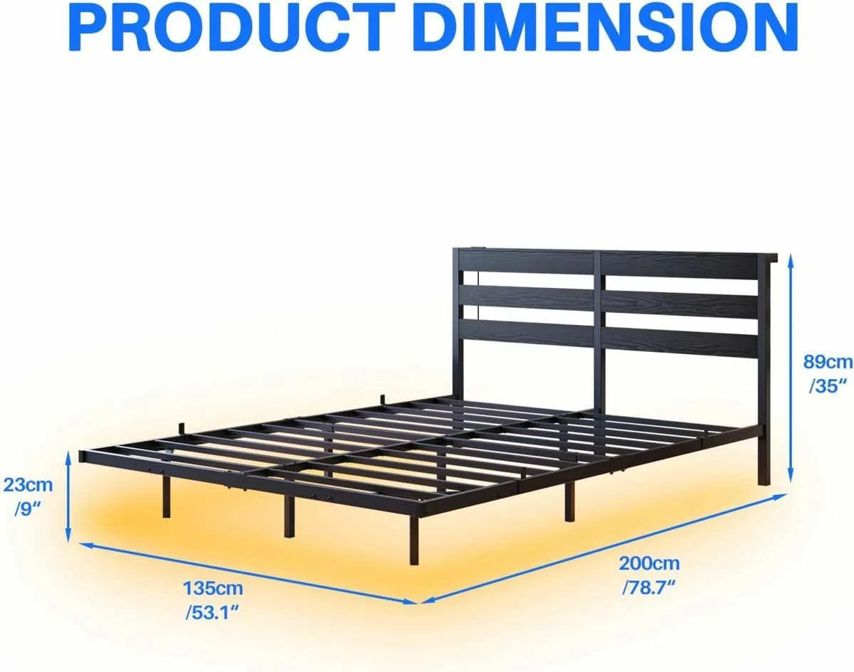 Double 4ft6 Floating Bed Frame with LED Lights - Image 2
